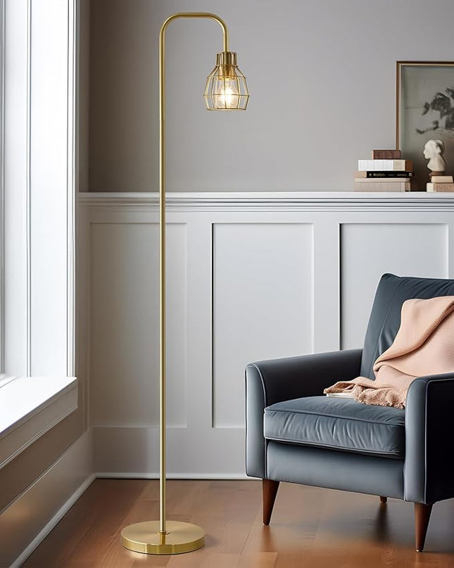 Oneach 63.75" Modern Floor Lamp for Living Room Industrial Floor Lamp with 4W LED Bulb Standing Lamp with Footswitch Gold Floor Lamp for Bedroom Pole Lamp for Office Study Room Hotel - LeafyLoom