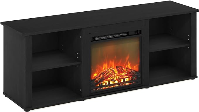 Furinno Classic 60 Inch TV Stand with Fireplace, Americano - LeafyLoom