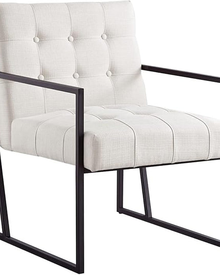 24KF Mid-Century Ivory Linen Button Tufted Accent Chair with Metal Stand, Decorative Furniture Chairs for Living Room Bedroom - Ivory - LeafyLoom