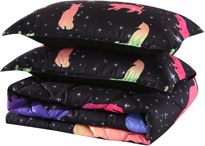 ENCOFT Comforter Set Queen for Girls and Boys, Premium 3 Piece Cats Bedding Set Black, Comfortable and Breathable for Teens and Adults, 1 Comforter and 2 Pillowcases - LeafyLoom