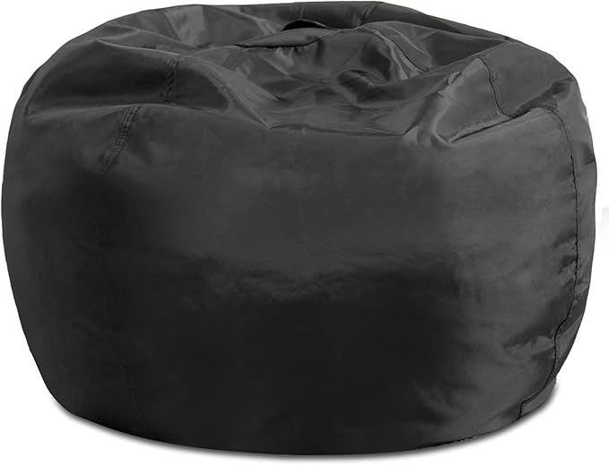 Posh Creations Structured Comfy Seat for Playrooms and Bedrooms, Large Bean Bag Chair, 100in Round Classic Bean Bag, Black - LeafyLoom