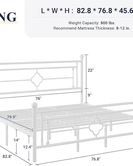 Allewie King Size Metal Platform Bed Frame with Victorian Vintage Headboard and Footboard/Mattress Foundation/Under Bed Storage/No Box Spring Needed/Noise-Free/Easy Assembly, White - LeafyLoom
