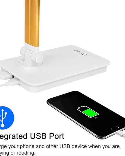 Desk Lamps for Home Office Dimmable LED Desk Lamp with USB Charging Port, Eye Caring Table Lamp, Touch Control with 5 Lighting Modes 3 Level Brightness - LeafyLoom