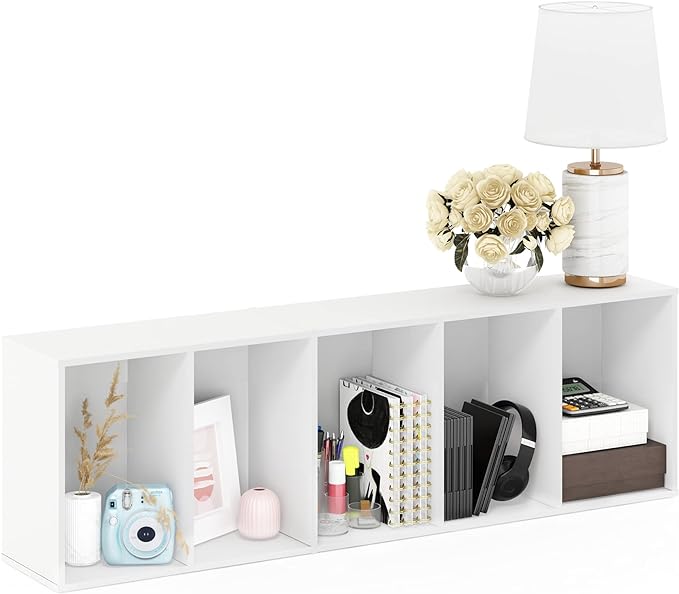 Furinno Luder Bookcase / Book / Storage , 5-Tier, White - LeafyLoom