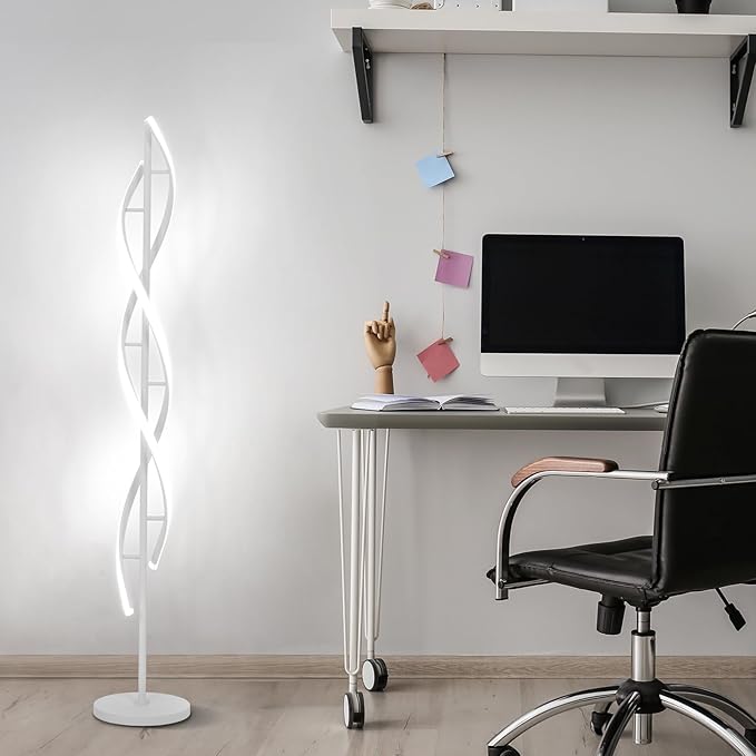 ADISUN 40W LED Floor Lamp Remote Control Dimmable Spiral Floor Lamp Indoor Lamp Floor Lamp for Living Rooms Family Rooms Bedrooms Offices Lighting (White) - LeafyLoom