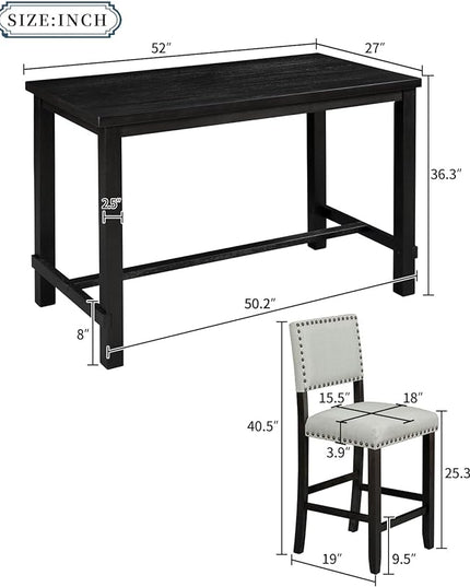 5 Piece Counter Height Dining Set for 4 Person, Include Classic Elegant Solid Wood Table and Four Padded Backrest Chairs, Farmhouse Home Furniture for Kitchen, Living Room, Espresso+Light Gray - LeafyLoom
