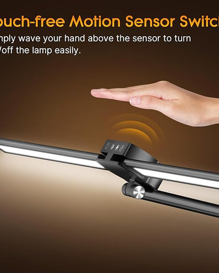 Syrinx Desk Lamp, Architect Desk Lamps for Home Office with Gesture Sensor Switch, 24W Bright Double Head Table Lamp with Clamp, Touch Control, Timer, 5 Dimming and 3 Tempering LED Desk Light - LeafyLoom