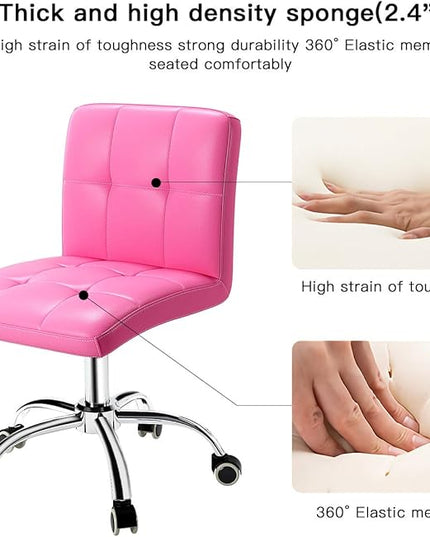 360° Office Desk Chair,PU Adjustable Rolling Task Chair with Backrest for Barber,Office,Home, Computer,360° Swivel,Armless (pink) - LeafyLoom