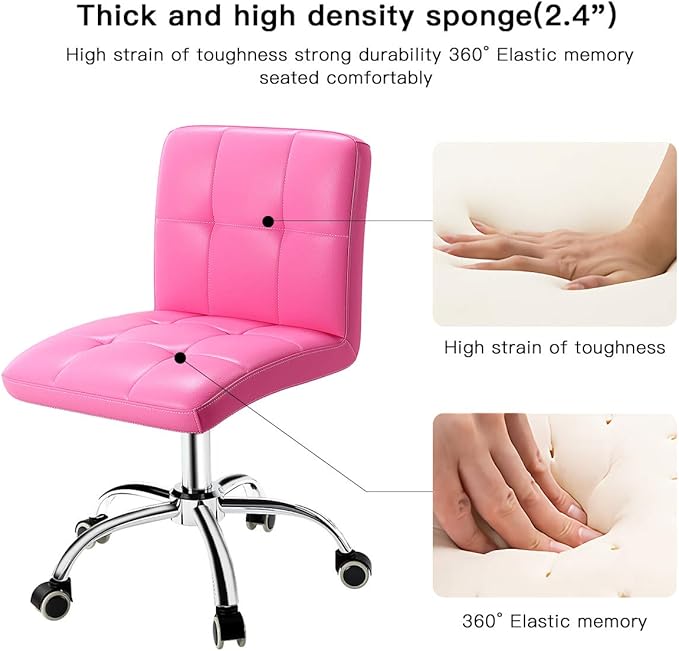 360° Office Desk Chair,PU Adjustable Rolling Task Chair with Backrest for Barber,Office,Home, Computer,360° Swivel,Armless (pink) - LeafyLoom