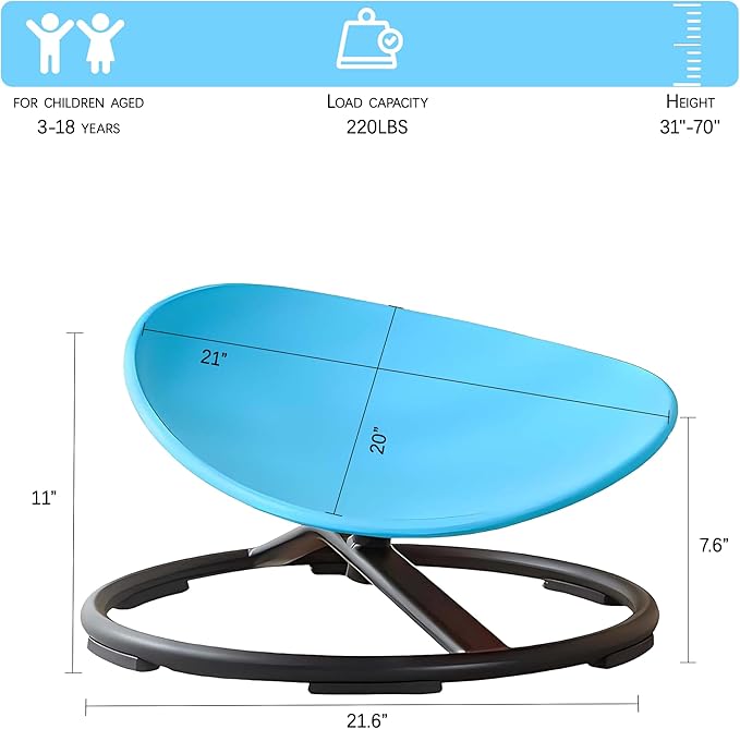 Kids Sensory Spinning Chair, Sit and Spin Toy, Autistic Childs Swivel Chair, Training Body Coordination, Metal Base Non-Slip Indoor and Outdoor Activity Toys (Blue) - LeafyLoom
