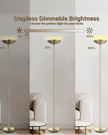 BoostArea Torchiere Standing Lamp,20W 2000LM LED Halogen Stepless Dimmable,Touch Control,50000hrs Lifespan,Pale Floor Lamps for Living Room, Bedroom,Gold - LeafyLoom