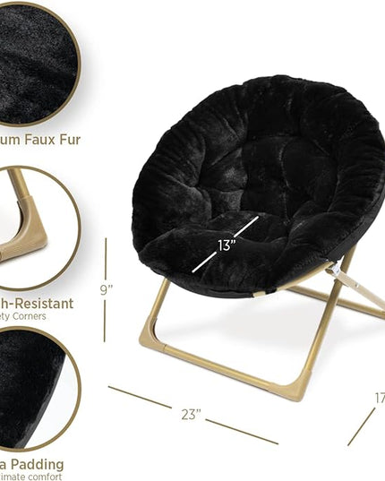 Milliard Mini Cozy Chair for Kids, Sensory Faux Fur Folding Saucer Chair for Toddlers, Black - LeafyLoom