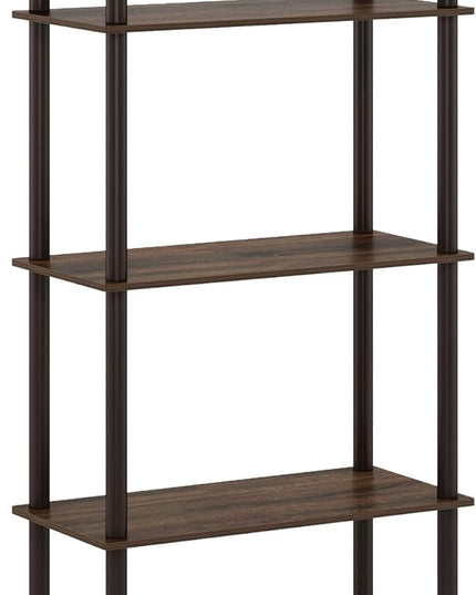 Furinno Turn-N-Tube 5-Tier Multipurpose Shelf / Display Rack / Storage Shelf / Bookshelf, Round Tubes, Walnut/Brown - LeafyLoom