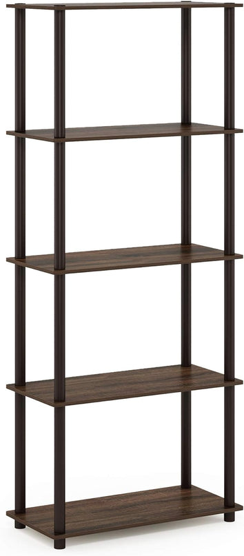 Furinno Turn-N-Tube 5-Tier Multipurpose Shelf / Display Rack / Storage Shelf / Bookshelf, Round Tubes, Walnut/Brown - LeafyLoom
