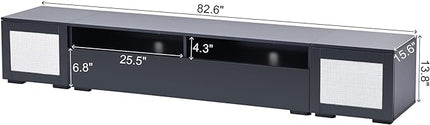 83 Inch TV Stand, Rattan Style Entertainment Center with Push to Open Doors and Ample Storage Space, Modern TV Stand for Home Theatre, Living Room, Black - LeafyLoom