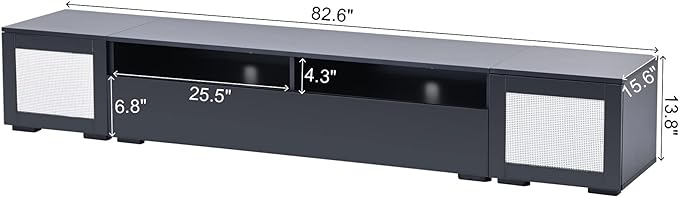 83 Inch TV Stand, Rattan Style Entertainment Center with Push to Open Doors and Ample Storage Space, Modern TV Stand for Home Theatre, Living Room, Black - LeafyLoom
