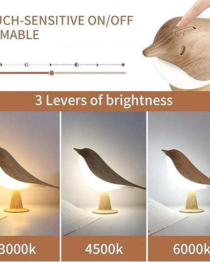 FUYUNXIN Bird Lamp Bedside Lamps - Rechargeable Cordless Table Lamp with 3 Color Temperatures and Touch Sensor - Perfect for Bedroom Nightstand (Maple) - LeafyLoom