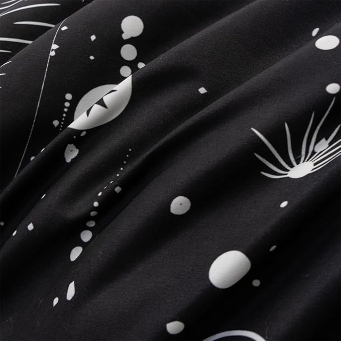 Holawakaka Stars Moon Constellation Print Comforter Set Queen Size Girls Boys Witchy Astrology Zodiac Celestial Bedding Set (Navy Blue, Queen) - LeafyLoom