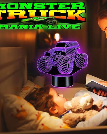 Monster Trucks Night Light for Boys 3D LED Lamp, Home Decor Lighting for Kids Room, Perfect Kids Room Decor, Inspired by The Iconic Grave Digger Monster Truck, Ideal Gift for Kids Fans - LeafyLoom