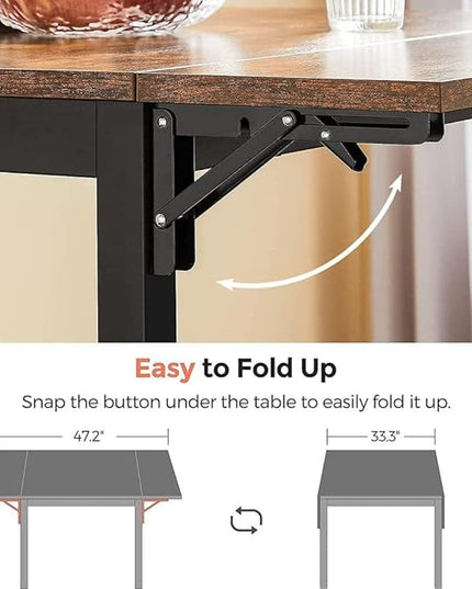 VASAGLE Folding Dining Table, Drop Leaf Extendable, for Small Spaces, Seats 2-4 People, Industrial, 33.3 x 30.7 x 30 Inches,Brown - LeafyLoom