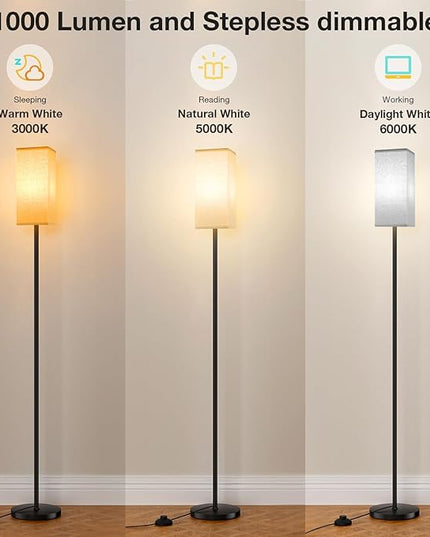 Ambimall Remote Control Floor Lamp, Stepless Dimmable, 64 Inches Tall, Include 9W Bulb, Standing Lamp for Living Room Bedroom Office (DeepBeige & Black) - LeafyLoom