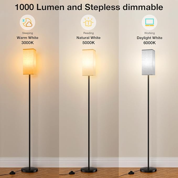 Ambimall Remote Control Floor Lamp, Stepless Dimmable, 64 Inches Tall, Include 9W Bulb, Standing Lamp for Living Room Bedroom Office (DeepBeige & Black) - LeafyLoom