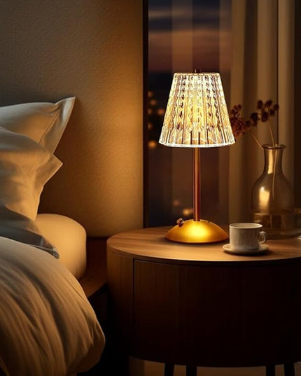 Portable Crystal LED Table Lamp, 3-Levels Brightness Desk Lamp, 3 Color Touch Control Rechargeable Lamp, Night Light, Bedside Lamp,Dining Room Lamp (Gold) - LeafyLoom