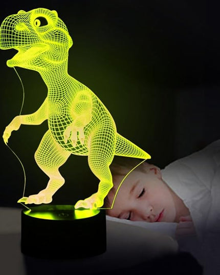 Night Lights for Kids Dinosaur 3D Night Light Lamp Wiscky 7 LED Colors Changing Touch Table Desk Lamps Decorative Lighting Pretty Cool Toys Gifts Birthday Holiday Xmas for Baby Nursery Toddler Friends - LeafyLoom