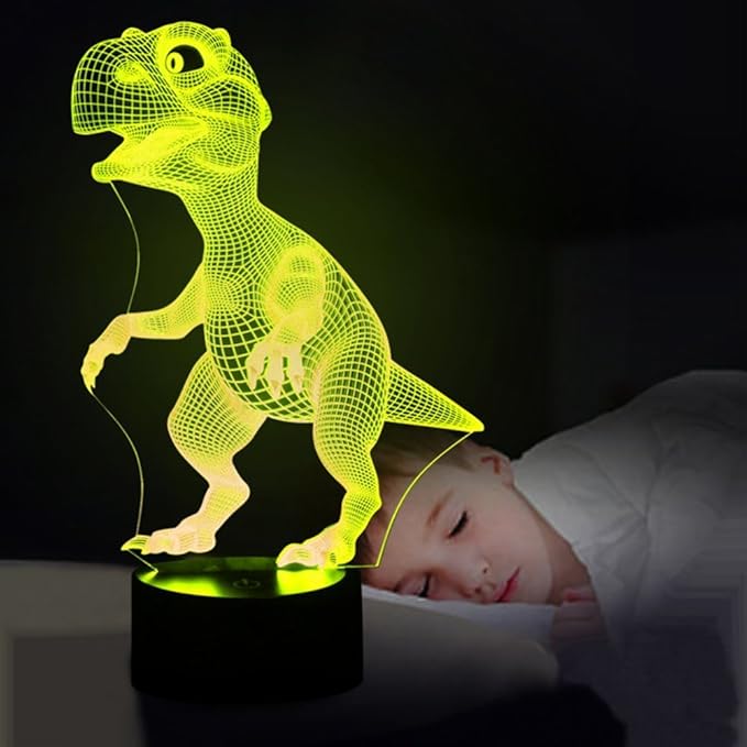 Night Lights for Kids Dinosaur 3D Night Light Lamp Wiscky 7 LED Colors Changing Touch Table Desk Lamps Decorative Lighting Pretty Cool Toys Gifts Birthday Holiday Xmas for Baby Nursery Toddler Friends - LeafyLoom