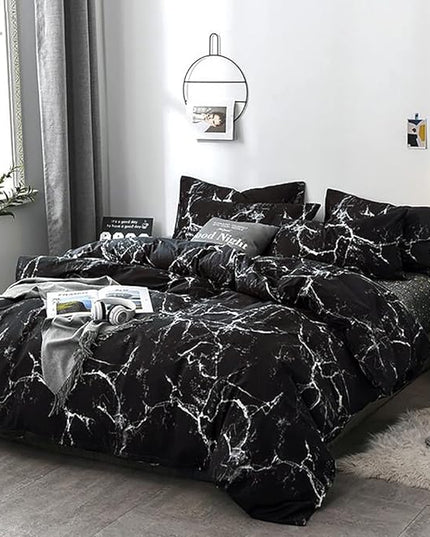 Black Marble Comforter Set King Black Bedding Set Women Black Marble Comforter Set Lightweight Soft Black Marble Bedding Men Durable Black Marble Quilt Set Breathable Bed Comforter Set King - LeafyLoom