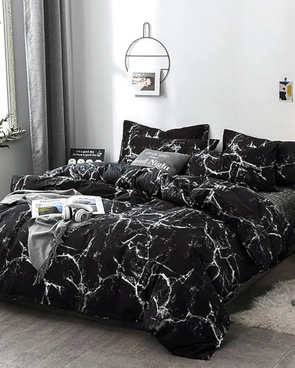 Black Marble Comforter Set Full/Queen White Texture Bedding Reversible Teen Boy Men Full Size Soft Lightweight Quilt Set, 3 PCs( 1 Comforter, 2 Pillowcases) - LeafyLoom