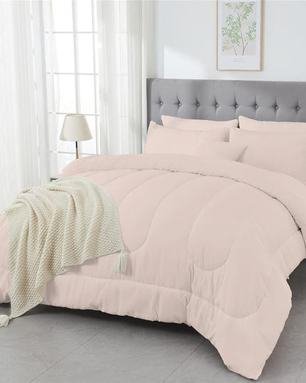 3 Piece Solid Color All Season Bedding Comforter Set Microfiber Soft Lightweight Bedding Set for Kids Teens Adults Room Decor with 1 Comforter and 2 Pillowcases King - LeafyLoom