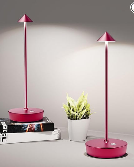 Cordless Table Lamps Rechargeable, 6000mAh Battery Operated LED Desk Lamp Outdoor Waterproof Portable Touch Dimmable Table Night Light for Patio Restaurant Dining Home Set of 2 Red - LeafyLoom