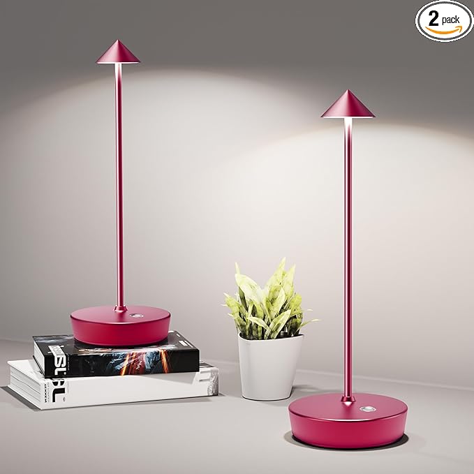 Cordless Table Lamps Rechargeable, 6000mAh Battery Operated LED Desk Lamp Outdoor Waterproof Portable Touch Dimmable Table Night Light for Patio Restaurant Dining Home Set of 2 Red - LeafyLoom