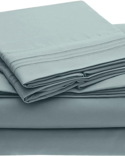 Mellanni Twin XL Sheets Set - 3 PC Iconic Collection Bedding Sheets & Pillowcases - Hotel Luxury, Extra Soft, Cooling Bed Sheets - Deep Pocket up to 16 inch (Twin Extra Long, Spa Blue) - LeafyLoom