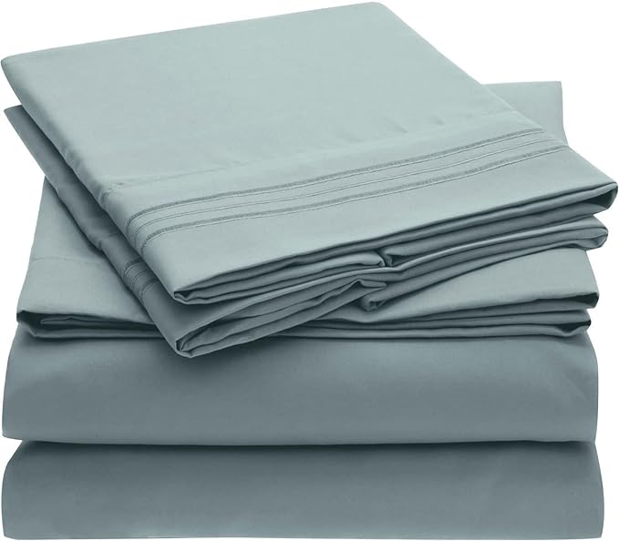 Mellanni Twin XL Sheets Set - 3 PC Iconic Collection Bedding Sheets & Pillowcases - Hotel Luxury, Extra Soft, Cooling Bed Sheets - Deep Pocket up to 16 inch (Twin Extra Long, Spa Blue) - LeafyLoom