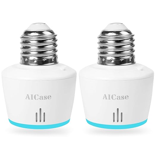 AICase Smart WiFi E27/E26 Light Socket, [2 Pack] Intelligent WLAN Home Remote Control Light Lamp Bulb Holder Compatible with Alexa and Google Home-White AICase