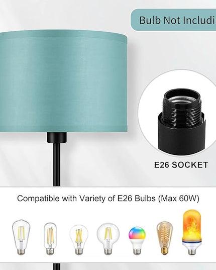 BoostArea Floor Lamp Standing Lamp, LED Floor Lamp with 3 Dimmable Levels, Simple Floor Lamp with Linen Lampshade, On/Off Footswitch, Black Floor Lamps for Living Room/Bedroom, Green(without Bulb) - LeafyLoom