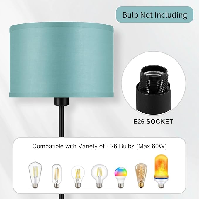 BoostArea Floor Lamp Standing Lamp, LED Floor Lamp with 3 Dimmable Levels, Simple Floor Lamp with Linen Lampshade, On/Off Footswitch, Black Floor Lamps for Living Room/Bedroom, Green(without Bulb) - LeafyLoom