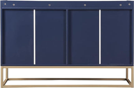 Sideboard Buffet Cabinet with Large Storage Space,Modern Particle Board Kitchen Console Table,W/ 4 Doors and Gold Metal Legs,Dining Room,Entryway,Navy, 47.2" - LeafyLoom