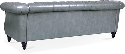 3-Seaters Living Room Clasic Chesterfield Sofa Couch Button Tufted PU Leather Upholstered Sofa&Couch with Luxury Roller Armrest Soild Wood Legs Movable Cushions & Nailhead Decor - LeafyLoom