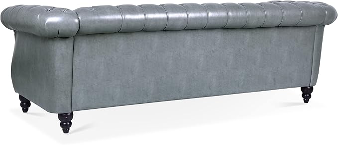 3-Seaters Living Room Clasic Chesterfield Sofa Couch Button Tufted PU Leather Upholstered Sofa&Couch with Luxury Roller Armrest Soild Wood Legs Movable Cushions & Nailhead Decor - LeafyLoom
