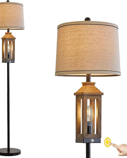 63" Floor Lamps for Living Room Bedside Nightstand Lamp Black Tall Standing Lamp for Home Decor Bedroom Reading Lamp Farmhouse Rustic Bed Lights with 2 Light Sources - LeafyLoom