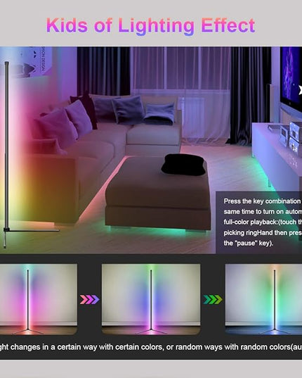 RGB Corner Floor Lamp, 47.24in RGB Color Changing Mood Light WIFI APP and Remote Control Music Sync LED 16M Dimmable Modes Modern Floor Lamp for Living Room, Light Timing - LeafyLoom