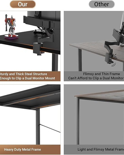 armocity Computer Desk with LED Lights, Gaming Desk with Power Outlet and USB, 40 Reversible Laptop Table with Moveable Monitor Stand, Small Desk for Small Spaces, Office, Gaming Room, Black - LeafyLoom