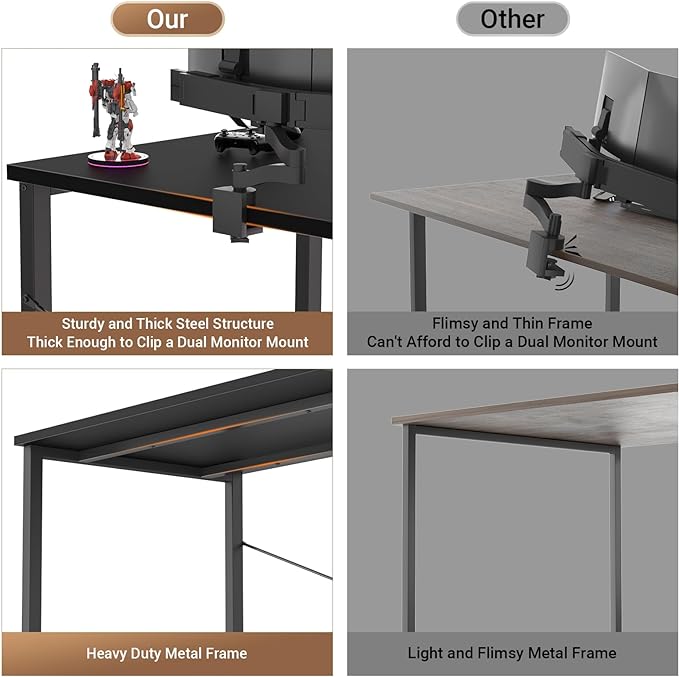 armocity 47 Gaming Computer Desk with LED Lights, Power Outlet and USB, Reversible Laptop Table with Moveable Monitor Stand for Small Spaces, Office, Gaming Room, Black - LeafyLoom
