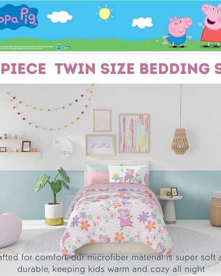 Franco Peppa Pig Kids Bedding Super Soft Comforter and Sheet Set with Sham, 5 Piece Twin Size, (Officially Licensed Product) - LeafyLoom
