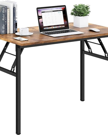 Need Folding Desk for Home Office 39-3/8 inch Length Modern Folding Table Computer Desk No Install Needed Rustic Brown Desktop Black Frame AC5FB(100 * 60) - LeafyLoom