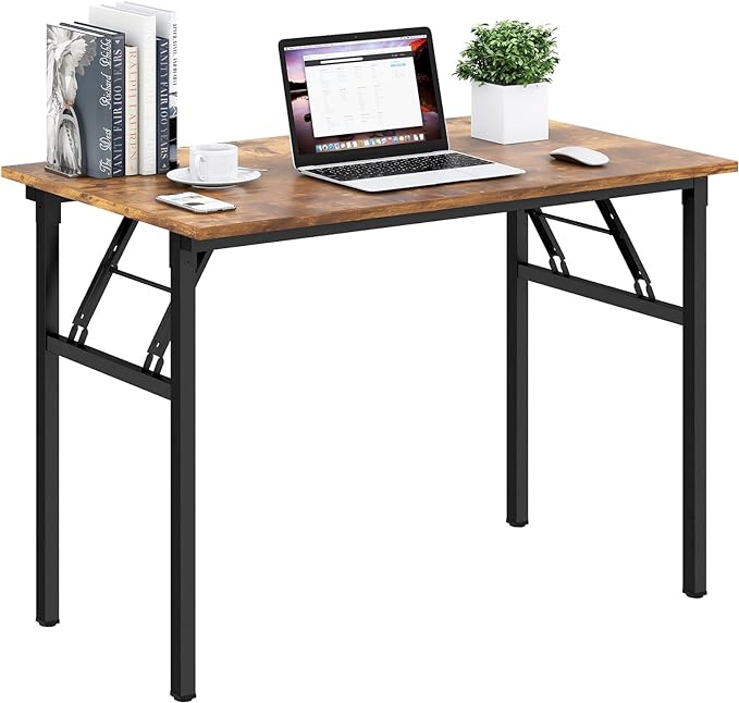 Need Folding Desk for Home Office 39-3/8 inch Length Modern Folding Table Computer Desk No Install Needed Rustic Brown Desktop Black Frame AC5FB(100 * 60) - LeafyLoom