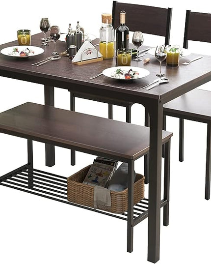 soges Dining Table Set for 4, 43.3 inch Kitchen Table set with Chairs and Bench, 4 Piece Dining Room Table Set for Small Space, Apartment, Restaurant, Rustic Oak - LeafyLoom